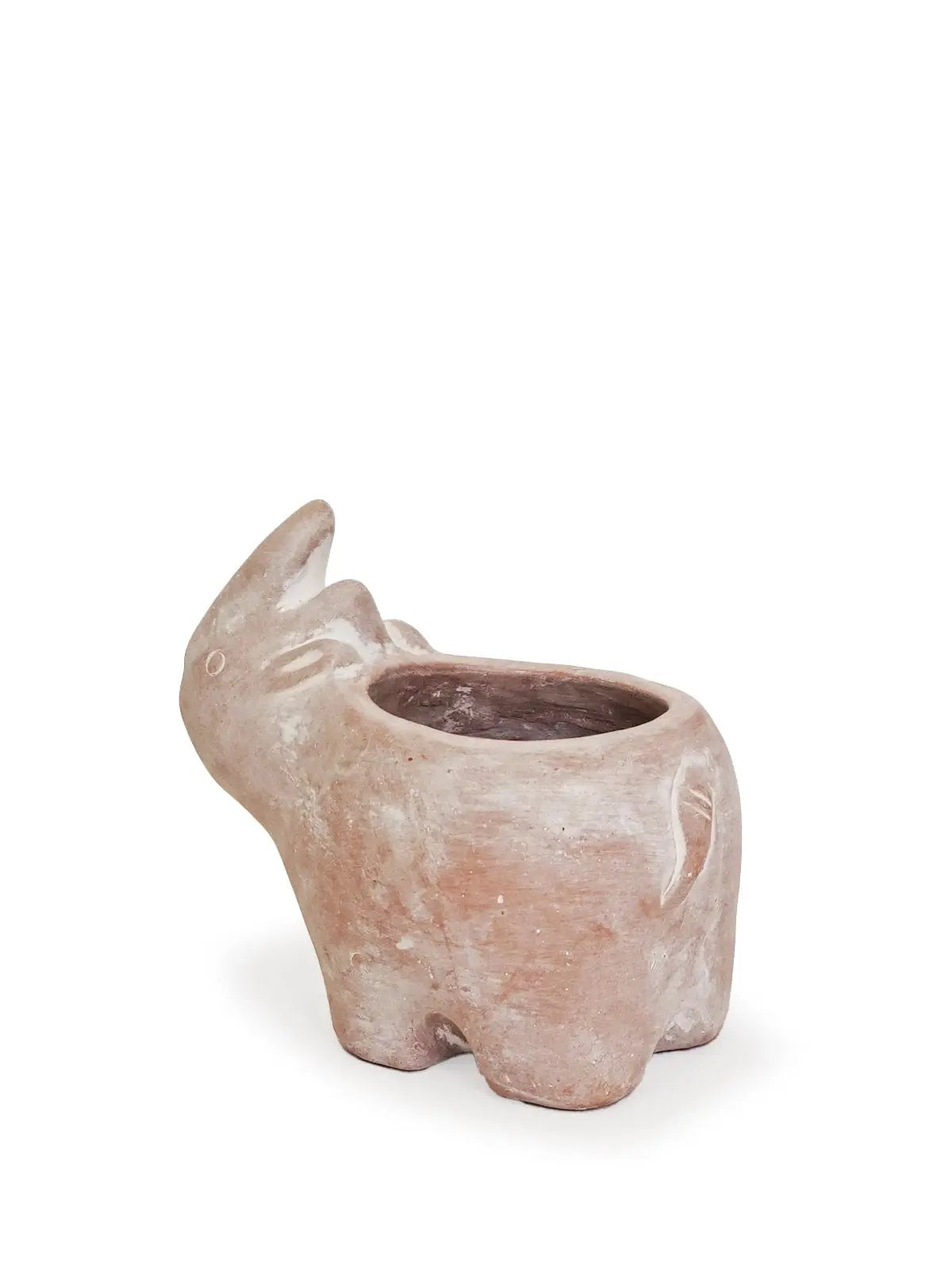 Terracotta Rhino Planter, small rustic clay pot for garden flowers on Tampa Home & Garden Store