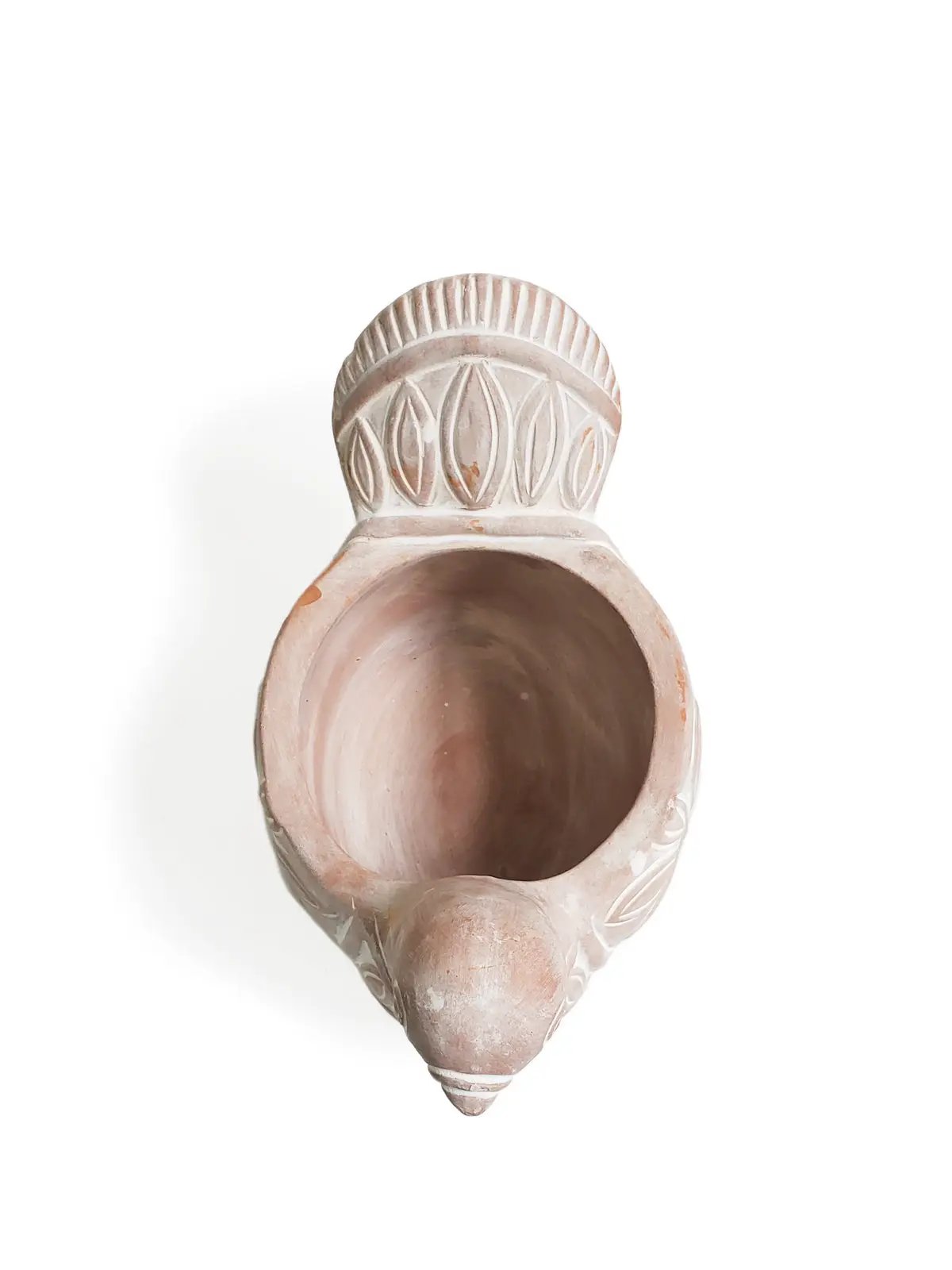 Spotted Dove Planter Pot by KORISSA, pink terracotta planter with carved dove motif on Tampa Home & Garden Store