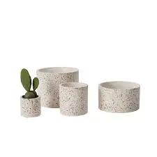 Terrazzo planters set of five in speckled concrete look with varying heights on Tampa Home & Garden Store