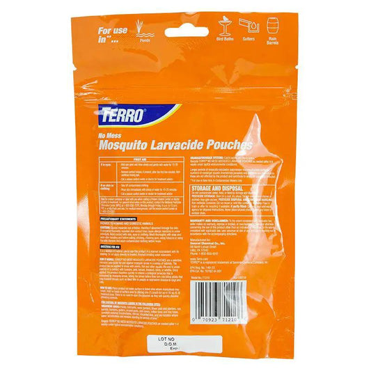 Terro Mosquito Larvacide Pouches 10-pack orange pouch for pest control on Tampa Home & Garden Store