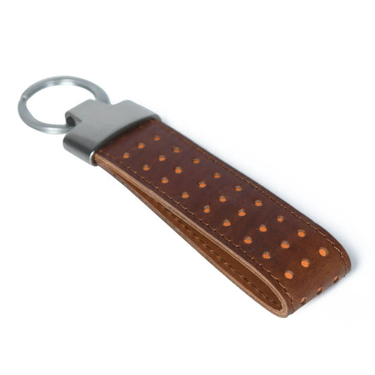 Textured Buffalo Leather Keychain brown leather strap with metal ring by Classy Leather Bags on Tampa Home & Garden Store