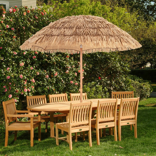 6.5 Feet Thatched Tiki Umbrella with Foldable Stand Push Button Tilt-Natural - Tampa Home & Garden Store