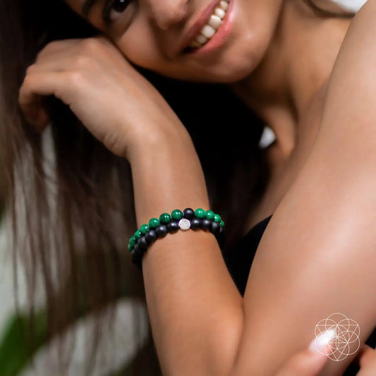 Anxiety Double Bracelet with malachite and onyx beads, double-wrap Conscious Items bracelet on Tampa Home & Garden Store