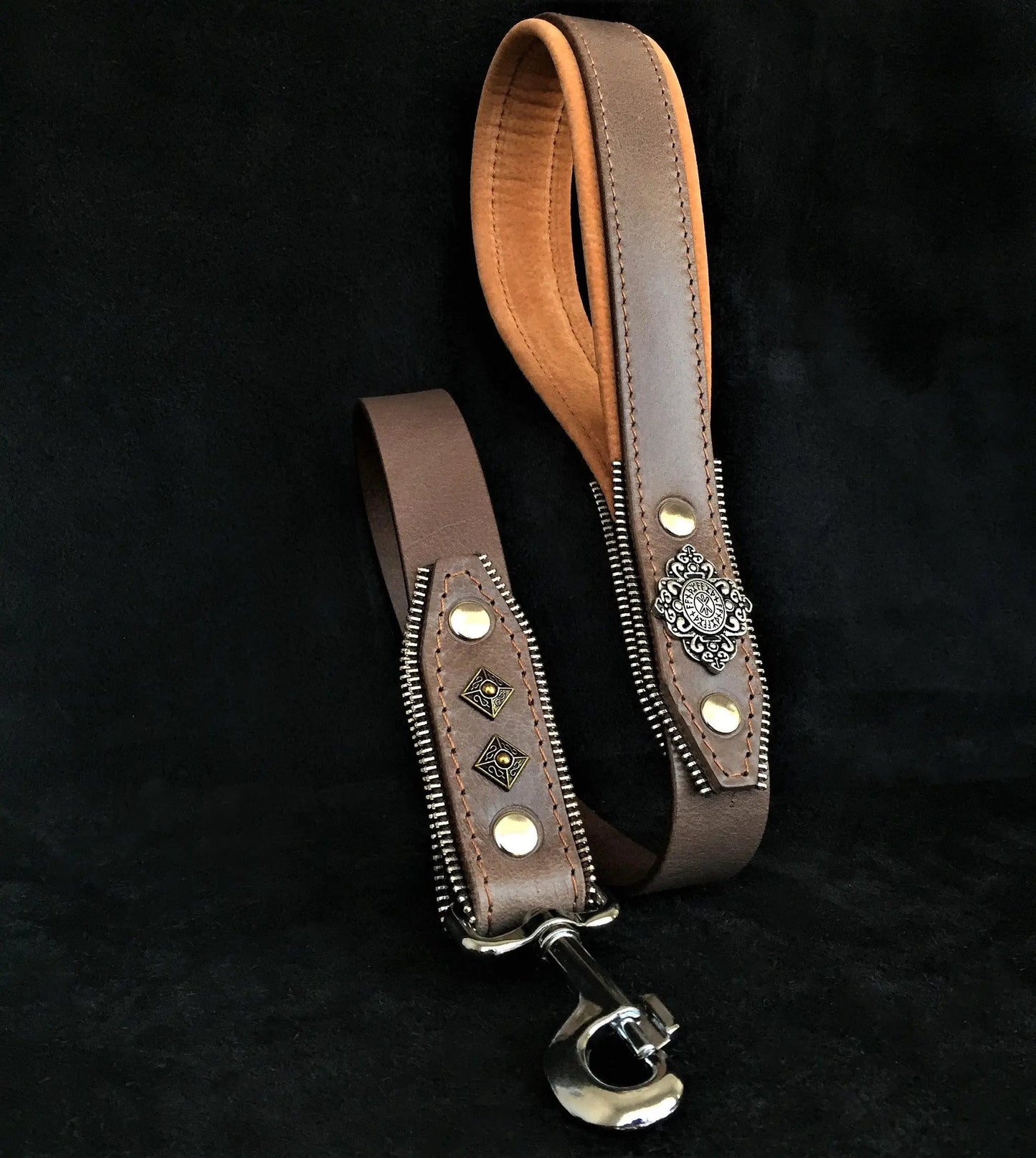Aztec Grey dog harness by Bestia Custom Gear; leather straps with decorative conchos, set of 2 on Tampa Home & Garden Store