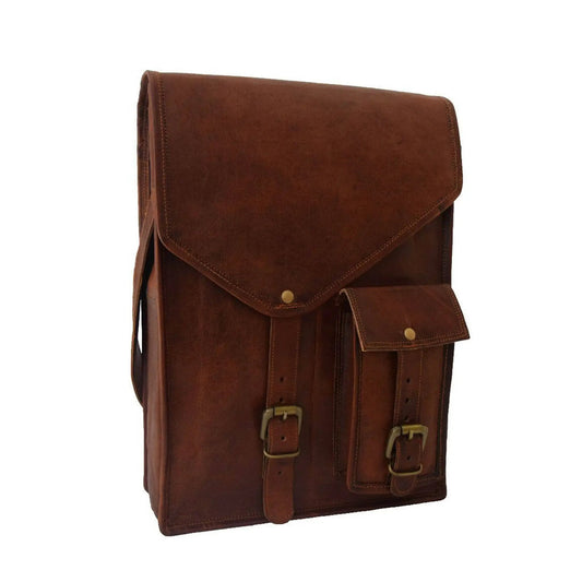 Barnett Crossbody Leather Tablet Messenger Bag in rich brown leather with front flap on Tampa Home & Garden Store