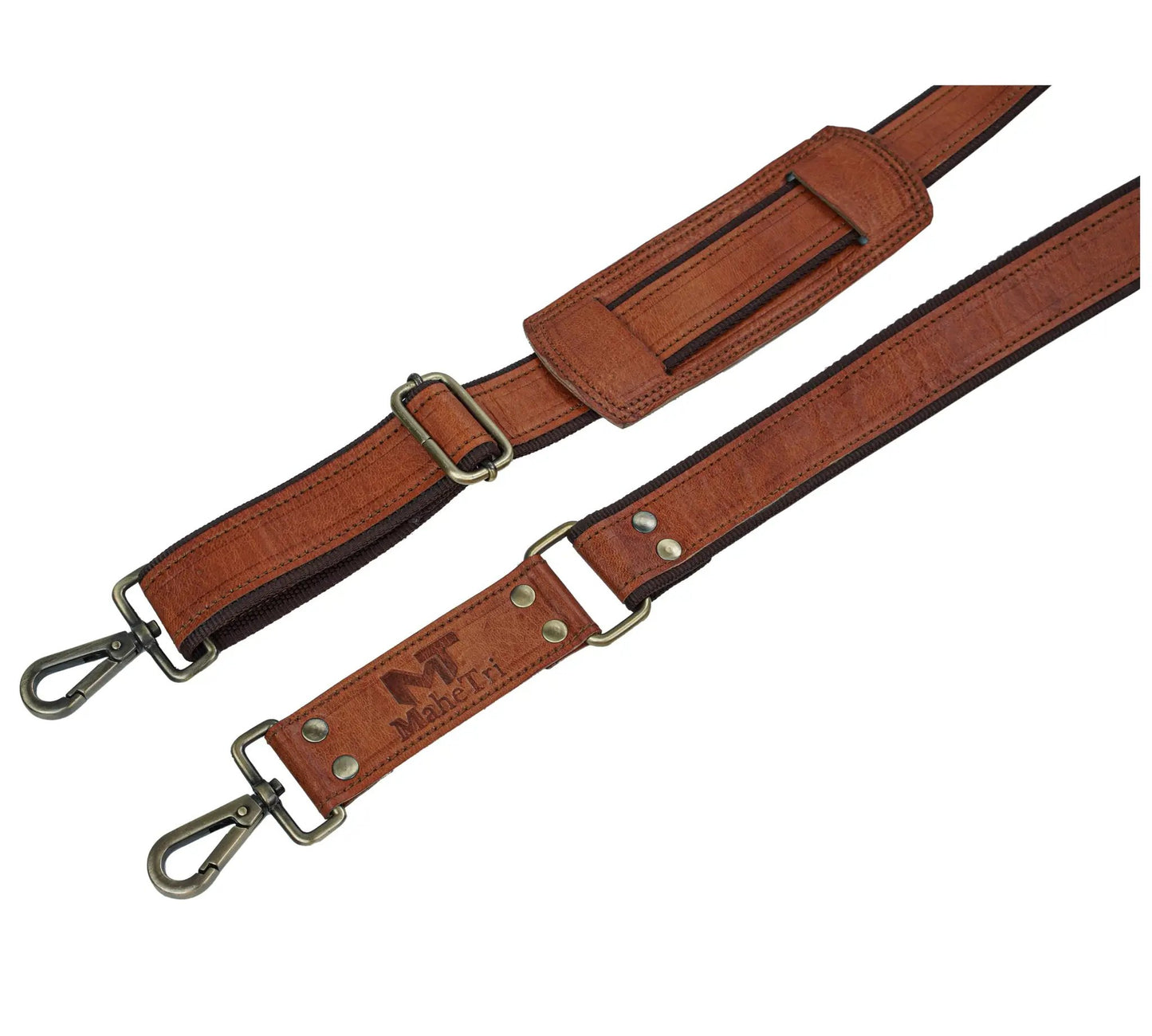 Belgian leather weekender duffel bag strap set with two brass hardware straps on Tampa Home & Garden Store