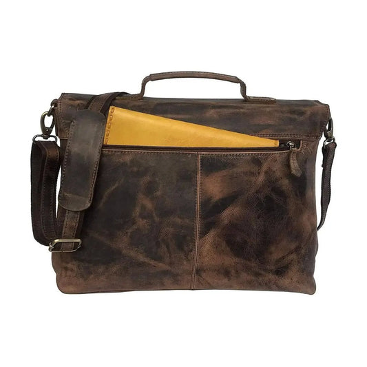 Buffalo Executive Leather Messenger Bag in dark brown with interior pocket and top handle on Tampa Home & Garden Store