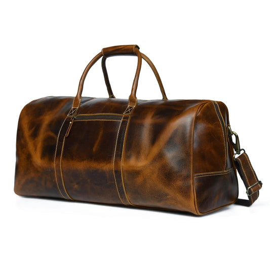 Buffalo Traveller Caramel duffel bag in brown leather with tan handles by Classy Leather Bags on Tampa Home & Garden Store
