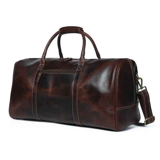 Buffalo Traveller Walnut Leather Duffel Bag brown leather with handles and strap on Tampa Home & Garden Store