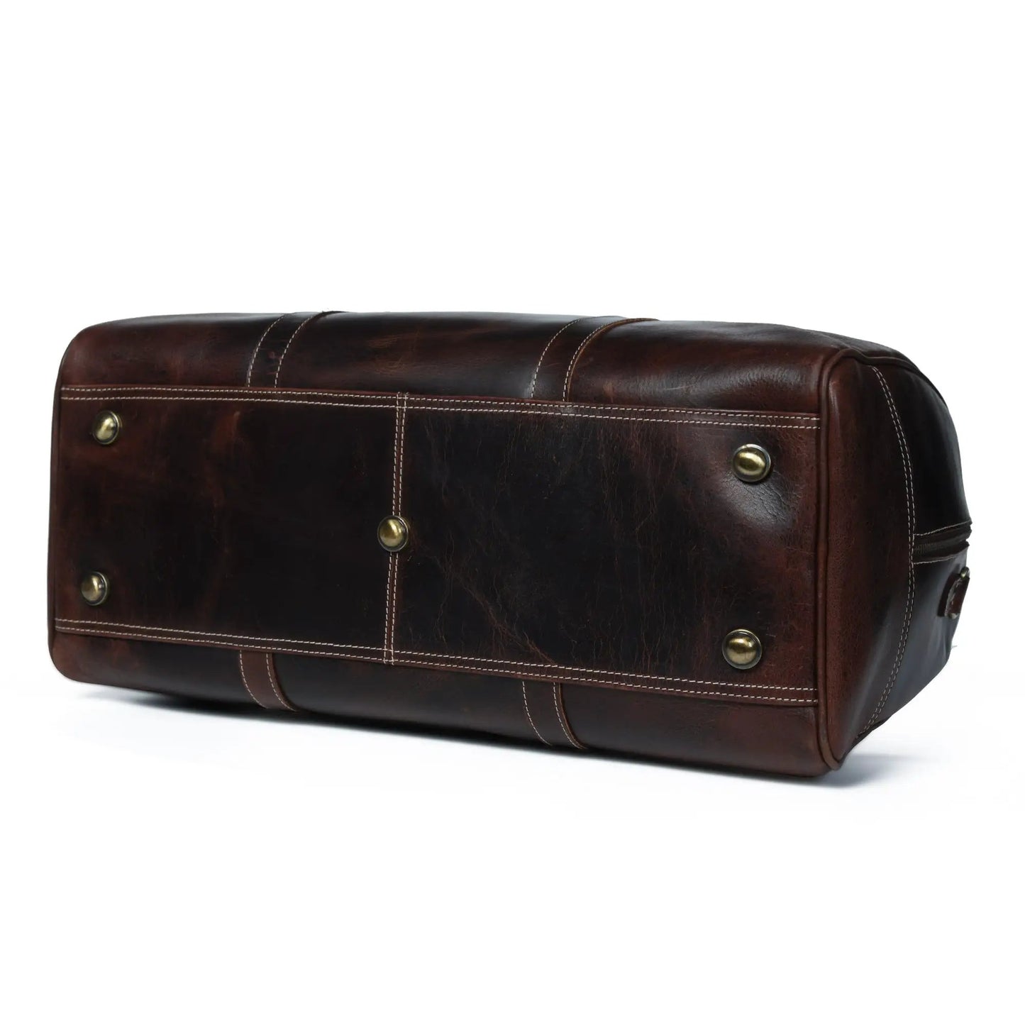 Buffalo Traveller Walnut Leather Duffel Bag with brass hardware on Tampa Home & Garden Store