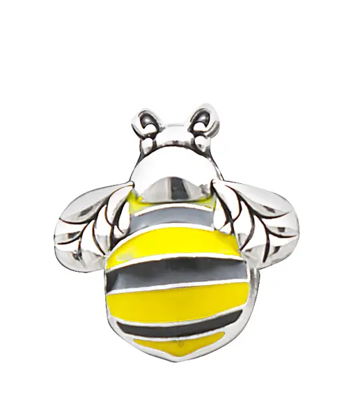 Bumble Bee Cannot Fly Charm silver bee with yellow enamel stripes for desk decor on Tampa Home & Garden Store