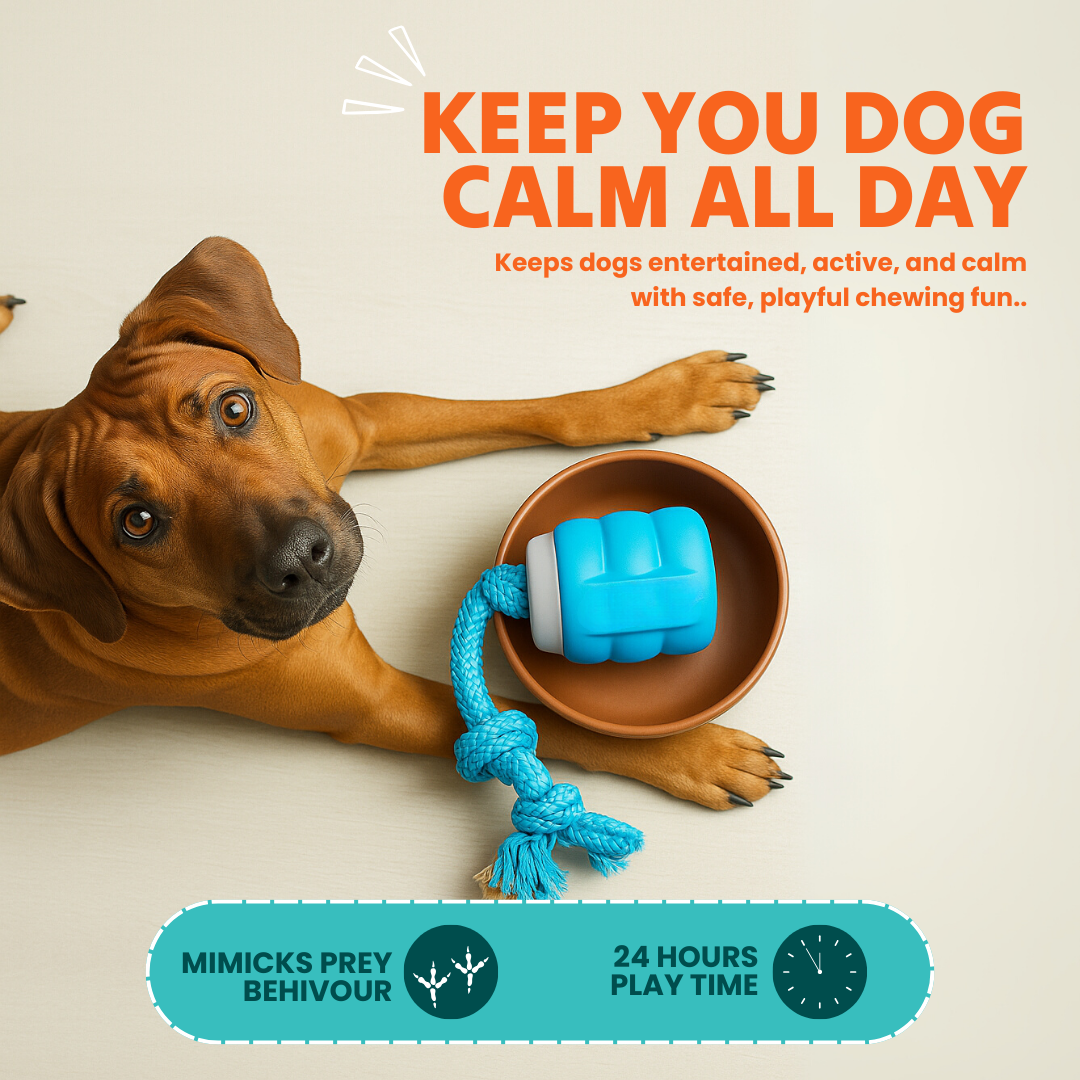 Chase Buddy Dog Boredom Stimulating Toy by PawBound; rubber chew with knotted rope on Tampa Home & Garden Store