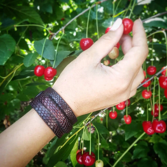 Cobra Leather Bracelet dark brown reptile leather on wrist 1 pc on Tampa Home & Garden Store