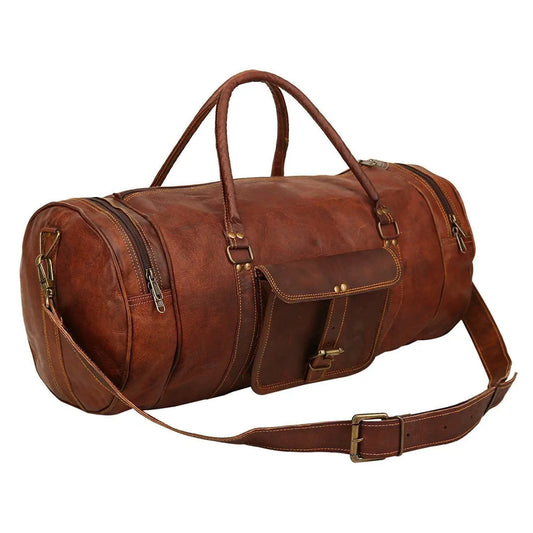 Dapper Unisex Goat Leather Duffel Bag in brown with brass hardware Classy Leather Bags on Tampa Home & Garden Store
