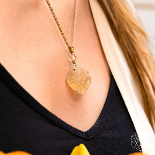 Libyan Desert Glass pendant necklace with rugged yellow crystal on a gold chain Conscious Items on Tampa Home & Garden Store