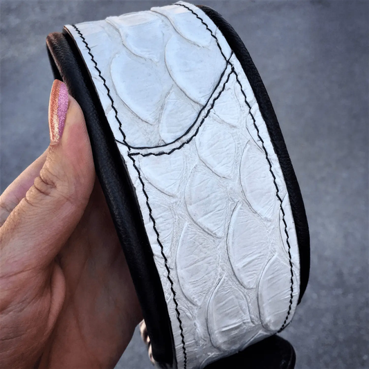 Dragon Scale Collar for Large Dogs white leather with bold black stitching limited edition on Tampa Home & Garden Store