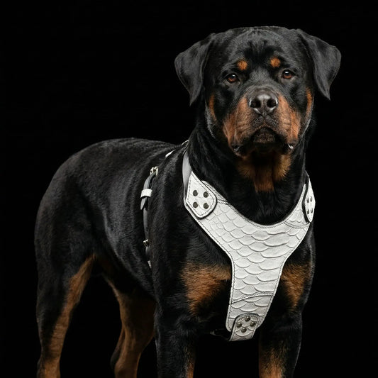 Dragon Scale Leather Harness with Foam Chest Pad gray scale Bestia Dog Gear on Tampa Home & Garden Store
