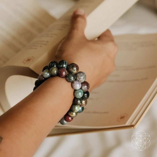 Energy bracelets with Indian agate beads, multi-color beaded stack by Conscious Items on Tampa Home & Garden Store