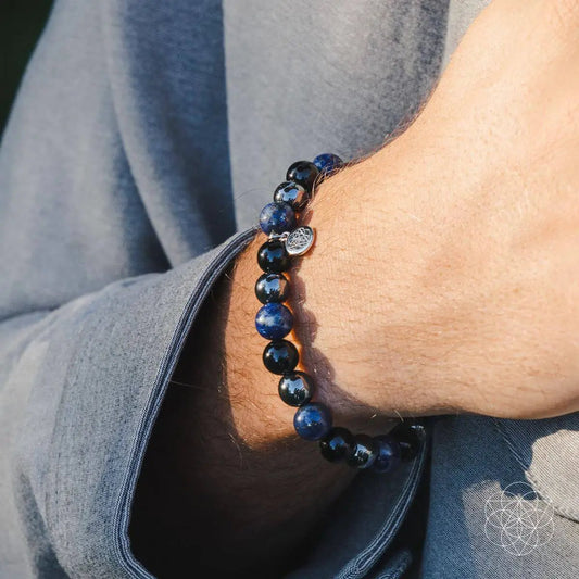 Energy Shield Bracelet blue and black beads with silver geometric charm Conscious Items on Tampa Home & Garden Store