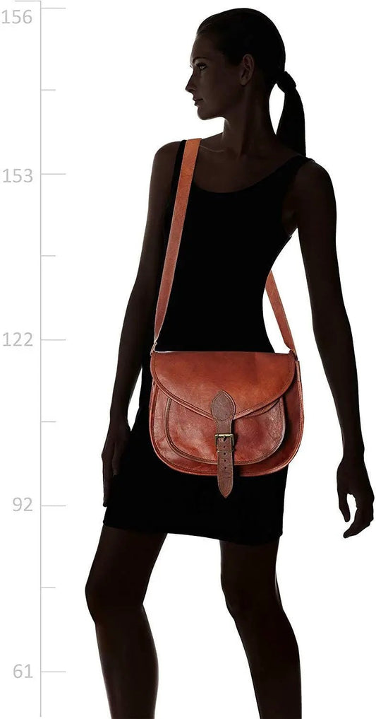 Florence Leather Crossbody Bag for Women by Classy Leather Bags in tan leather with buckle strap on Tampa Home & Garden Store