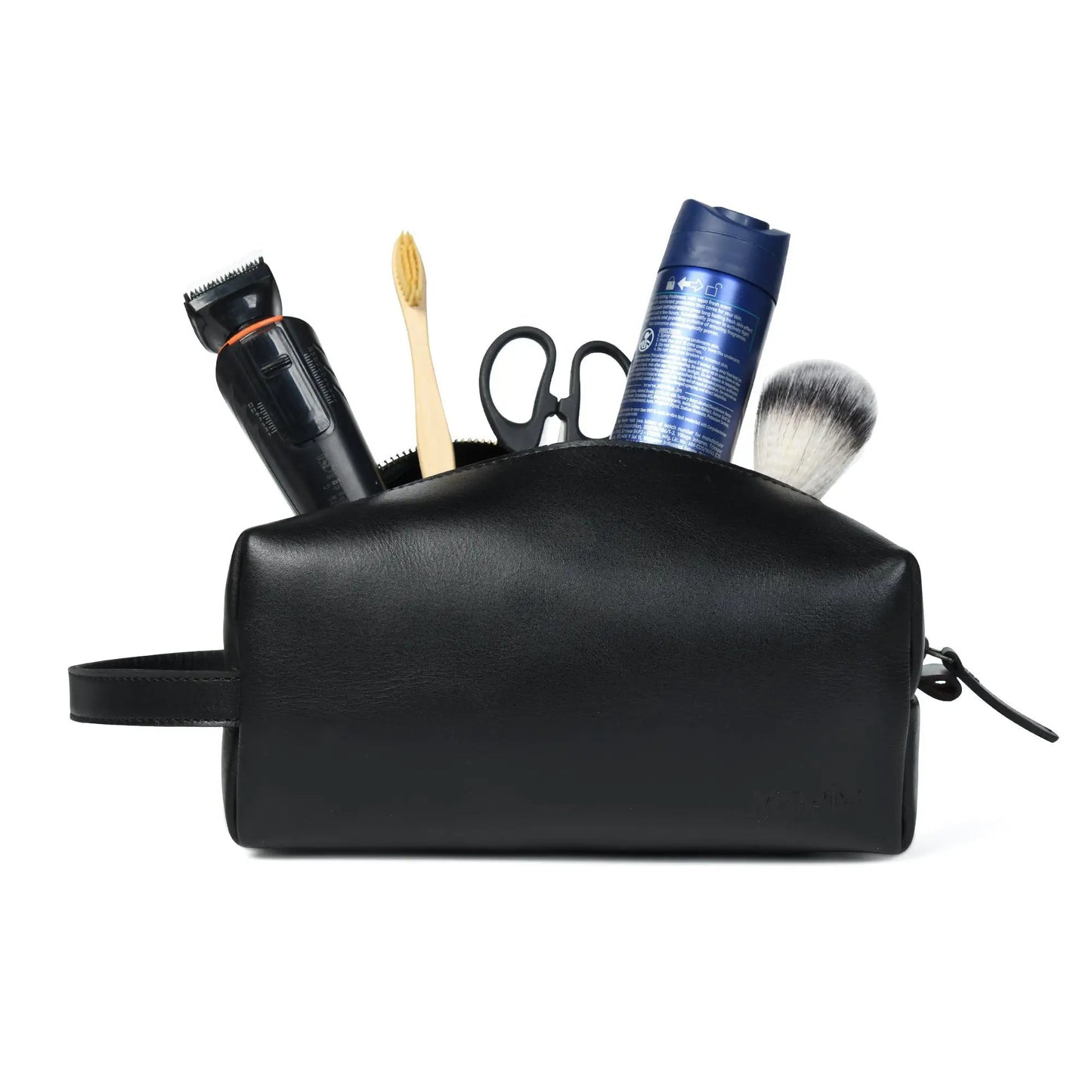 Hamilton Leather Travel Toiletry Bag black leather with grooming tools visible on Tampa Home & Garden Store