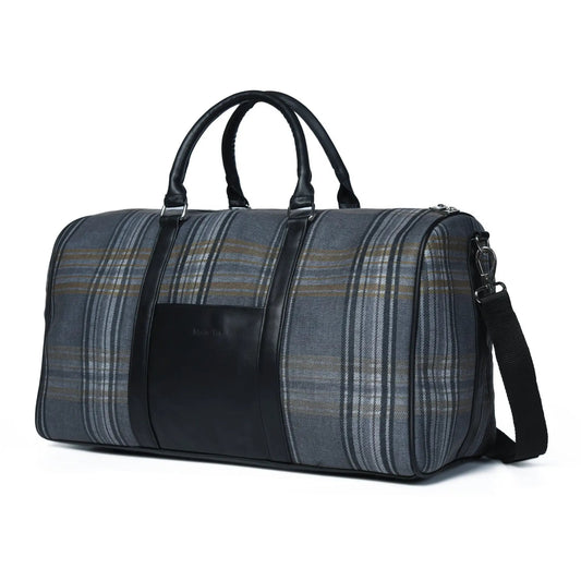 Highlander plaid canvas duffle with black leather handles and trim by Classy Leather Bags on Tampa Home & Garden Store