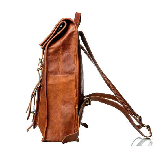 Hoffman roll-top leather laptop backpack, light brown 18-inch, Classy Leather Bags on Tampa Home & Garden Store