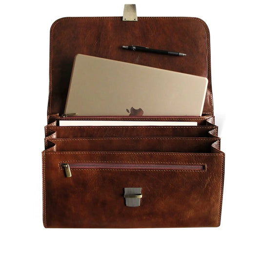 Hopkins Briefcase brown leather professional with laptop pocket by Classy Leather Bags on Tampa Home & Garden Store