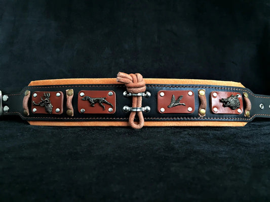 Hunter Collar by Bestia Dog Gear with leather cord and velour lining, dark blue strap on Tampa Home & Garden Store