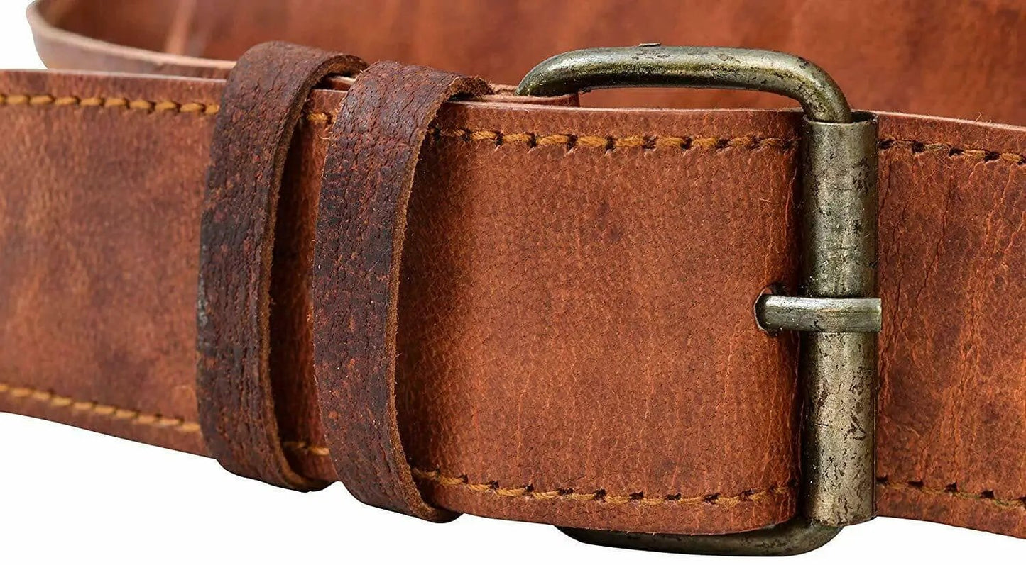 Hydrus Carry On Duffle Bag vintage brown leather strap with metal buckle on Tampa Home & Garden Store