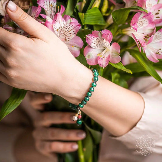 Law of Attraction Bracelet with Malachite Quartz green malachite beads Conscious Items on Tampa Home & Garden Store