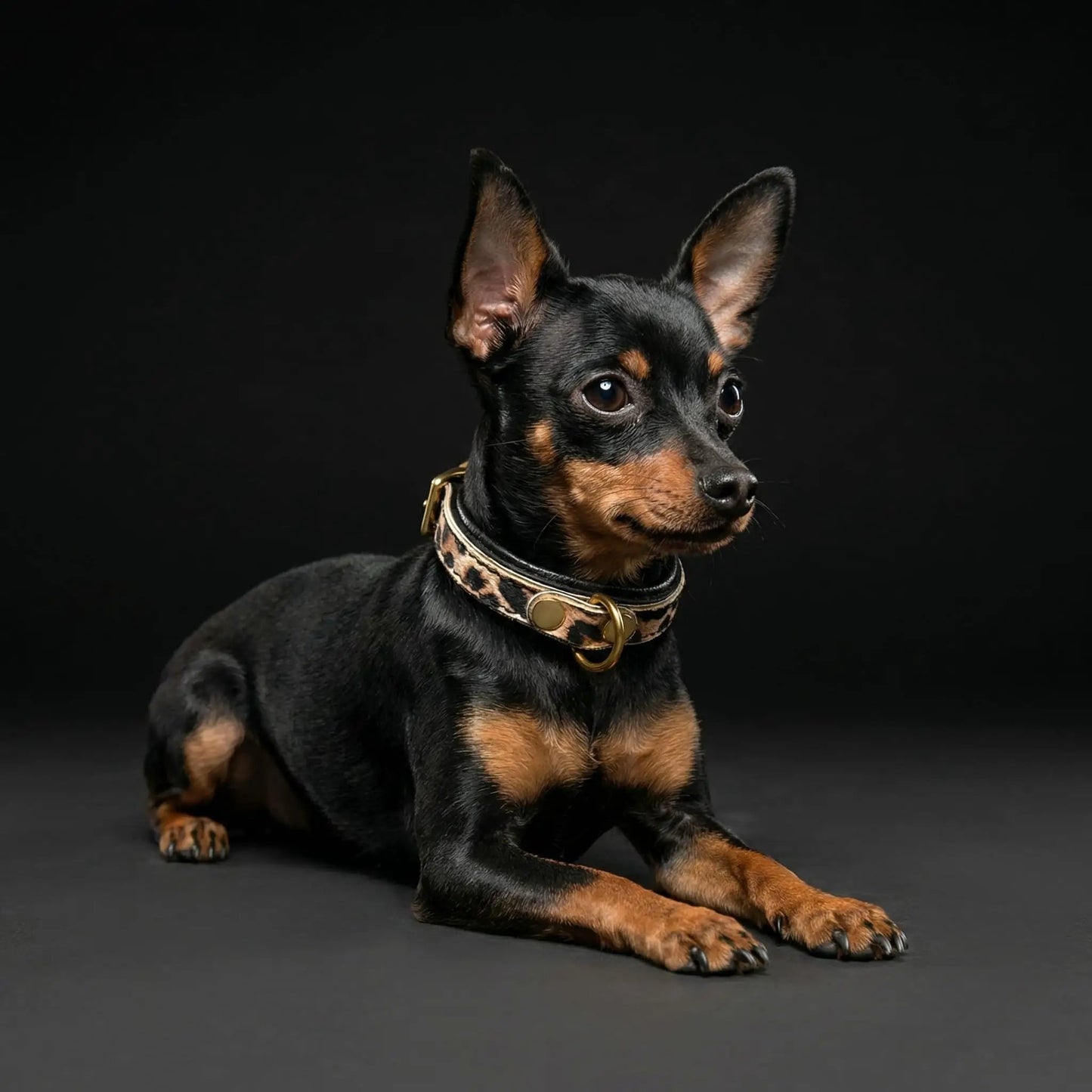 Limited Edition Leopard Puppy Collar leopard print with gold hardware on dog on Tampa Home & Garden Store