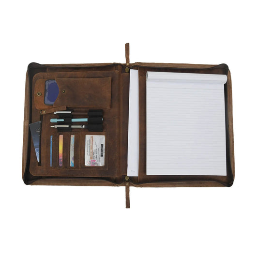 Manager Leather Padfolio with Organizer brown leather pockets notepad card slots on Tampa Home & Garden Store