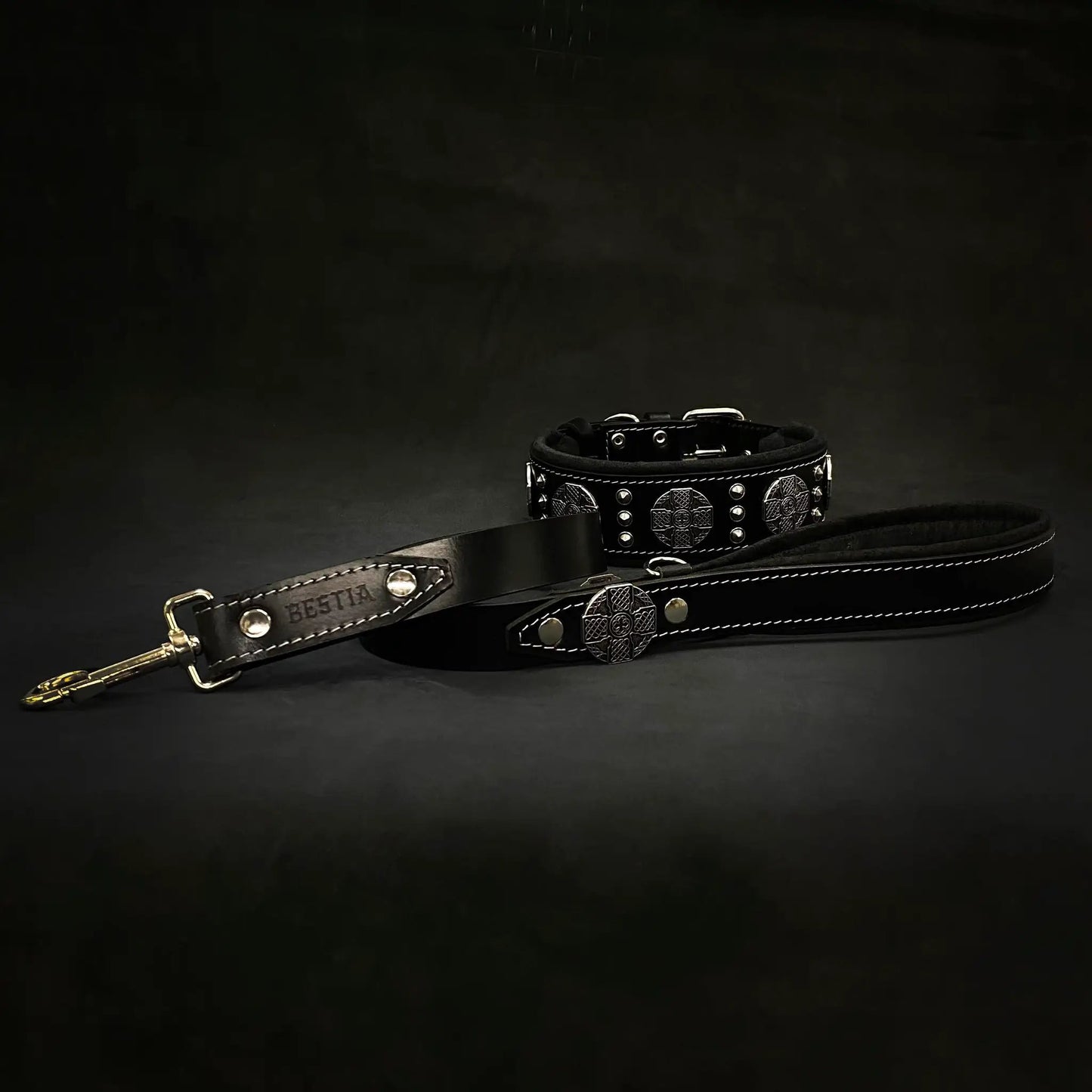 Maximus 2.5in black leather dog collar with silver studs by Bestia Dog Gear on Tampa Home & Garden Store