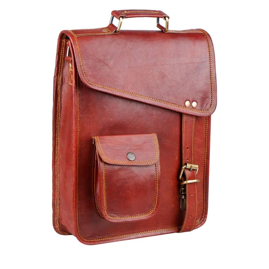 Mendoza Crossbody Bag Brown Leather with top handle brass hardware and front pocket on Tampa Home & Garden Store