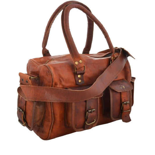 Multitasker Crossbody Bag in brown goat leather with brass hardware and adjustable strap on Tampa Home & Garden Store