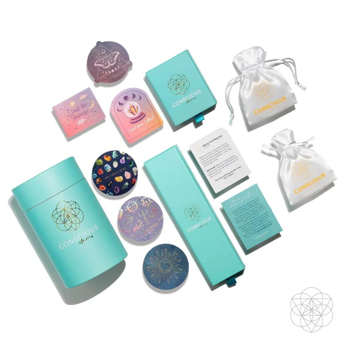 Obsidian Wolf Pendant Energy Protection packaging by Conscious Items in turquoise boxes with pouches on Tampa Home & Garden Store