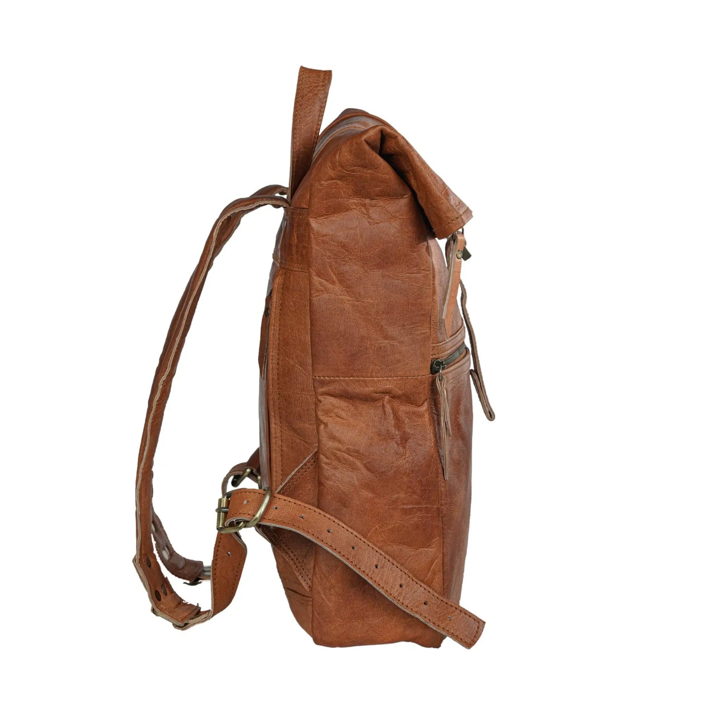 Ortiz Rucksack Premium Leather Backpack brown distressed leather with buckle straps on Tampa Home & Garden Store