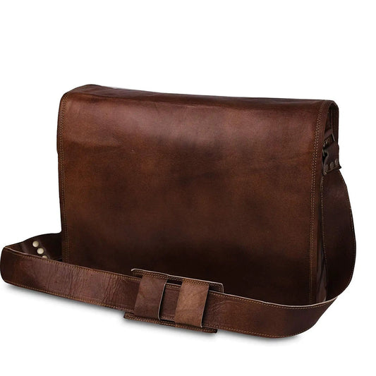 Prime Satchel Laptop Bag in Goat Leather, brown leather messenger bag on Tampa Home & Garden Store