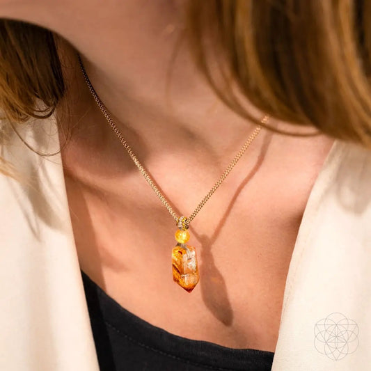 Prosperity Citrine Pendant with gold-tone chain and orange citrine crystal by Conscious Items on Tampa Home & Garden Store