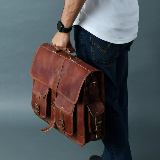 Retro II Office Briefcase Laptop messenger bag brown with pockets Classy Leather Bags on Tampa Home & Garden Store