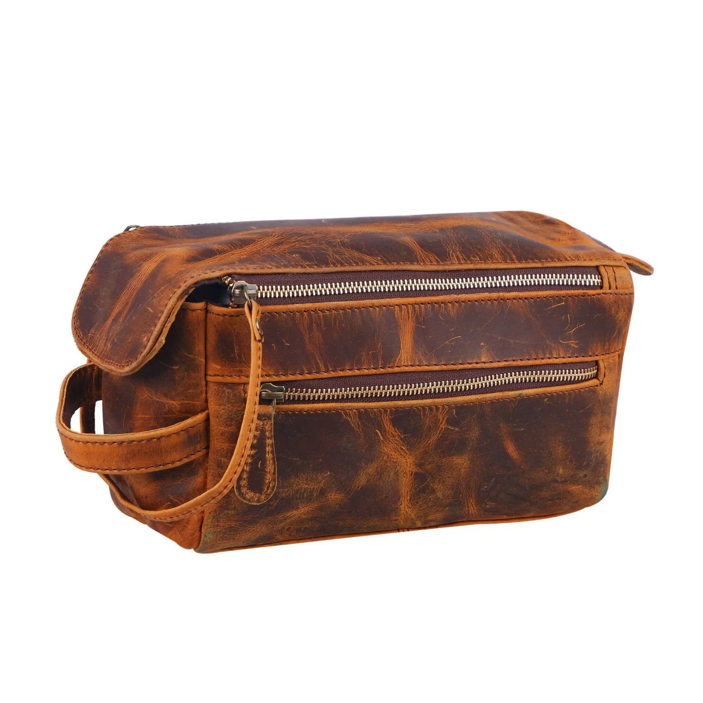 Reuben Travel Dopp Kit in buffalo leather, brown distressed toiletry bag by Classy Leather Bags on Tampa Home & Garden Store