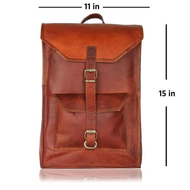 Rhode 15 Inch Laptop Backpack brown leather with front pocket by Classy Leather Bags on Tampa Home & Garden Store