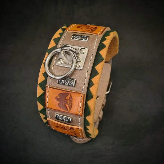 SPQR Dog Collar with Leather and Foam Cushion, tan leather, Bestia hardware on Tampa Store on Tampa Home & Garden Store