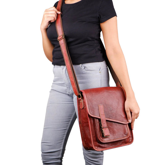 Salford Crossbody Leather Bag for Women, dark brown leather, adjustable strap & front pocket on Tampa Home & Garden Store