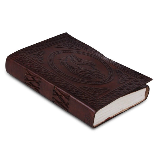 Sanchi Journal Unicorn embossed leather notebook dark brown leather Classy Leather Bags on Tampa Home & Garden Store