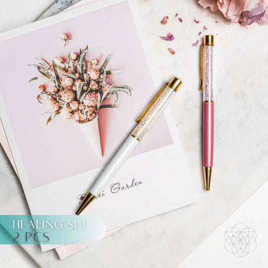 Self-Cleansing crystal pens set, pink and white crystal barrels with gold accents (2 pcs) on Tampa Home & Garden Store