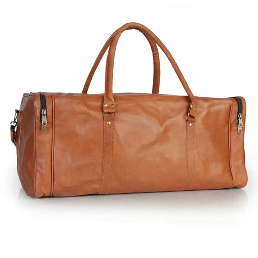 Snyder Duffle Leather Bag tan brown with multiple pockets on Tampa Home & Garden Store