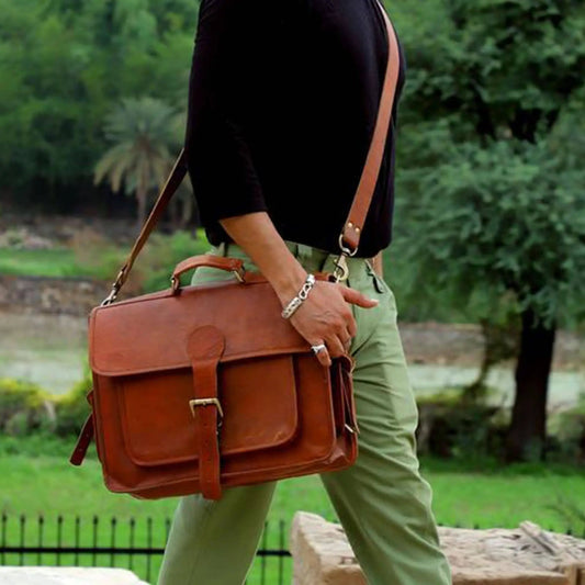 Vintage Denver Leather Laptop Messenger Bag extra-large brown leather with tan strap on Tampa Home & Garden Store