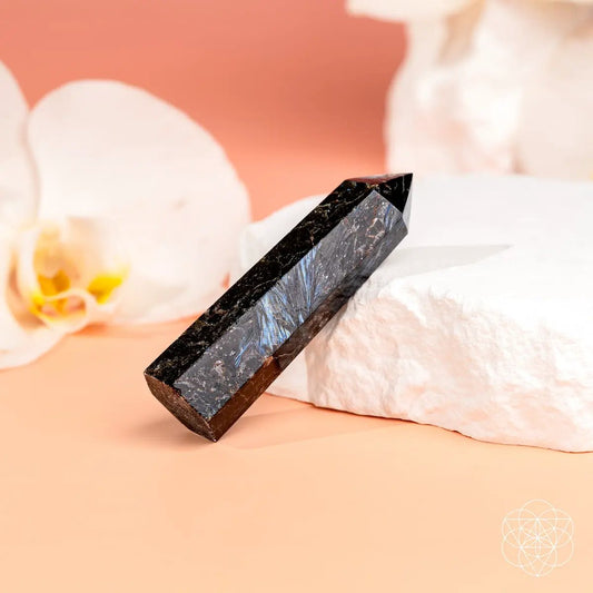 Breakthrough Arfvedsonite Point Illumination black stone crystal with blue sheen Conscious Items on Tampa Home & Garden Store
